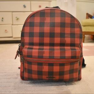 BEAUTIFUL red plaid coach backpack!!